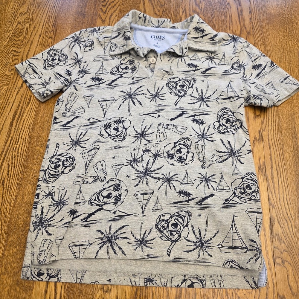 Chaps Boys All over Sailboat‎ Dog Print Short Sleeve Cotton Polo Shirt Size 8